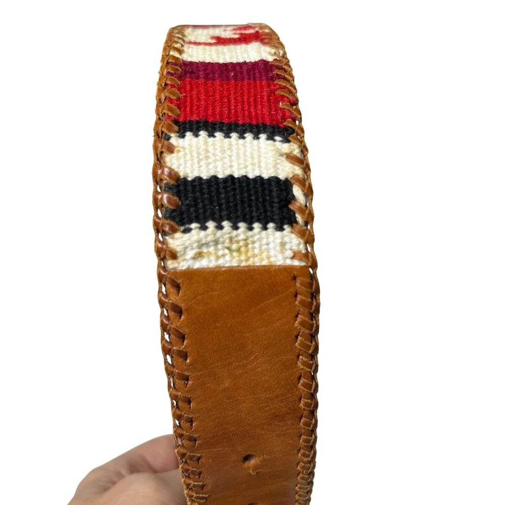 Woven Leather Belt Guatemalan Colorful Striped Boho Western XS‎ 35